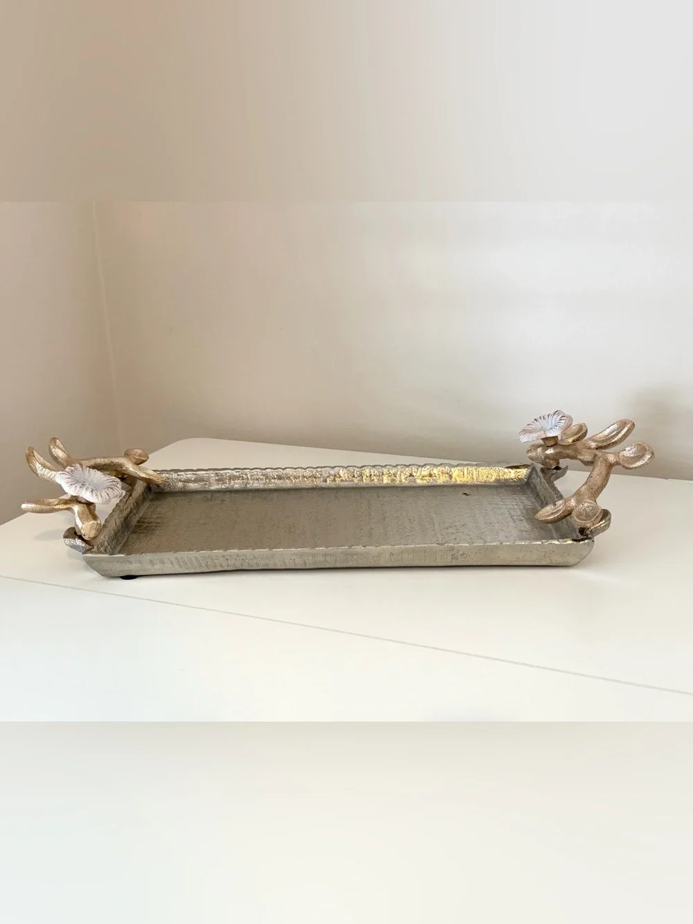 Decorative Branch Handle Vanity Tabletop Tray Gold Silver Floral Decor 11ʼʼ